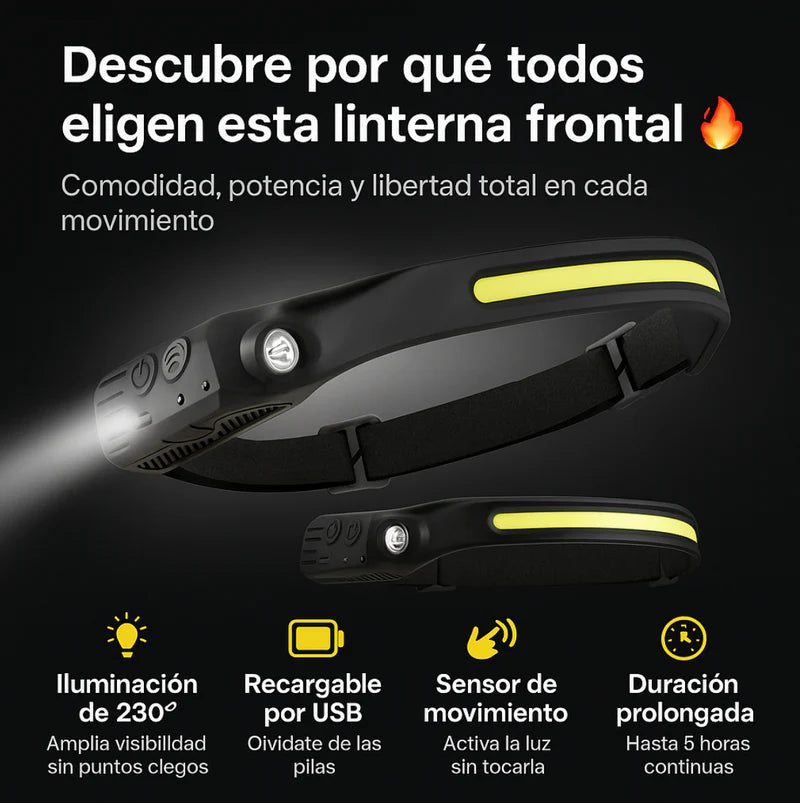 Vision360 Pro - Linterna de Cabeza con Sensor Inteligente