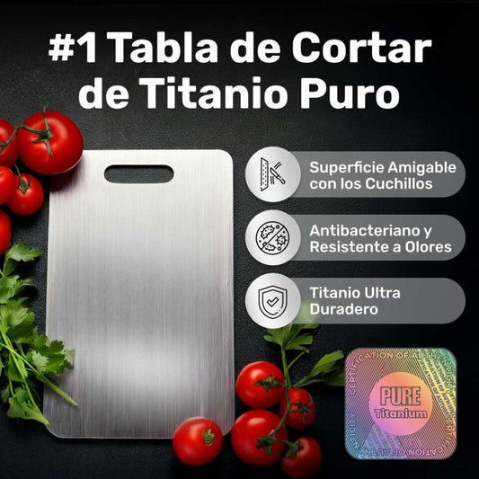 Tabla de cortar de titanio 100% puro: No más microplásticos, bacterias ni cuchillos romos